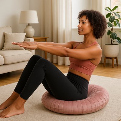 femme assise sur un zafu zafu rose foncé